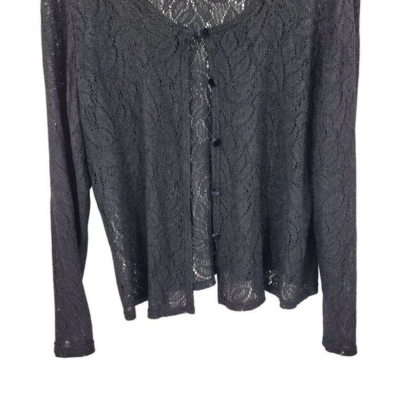 Vtg Black Lace Cardigan Sweater Button Front Sz 16 Formal Metallic Fleck Womens - Picture 6 of 10